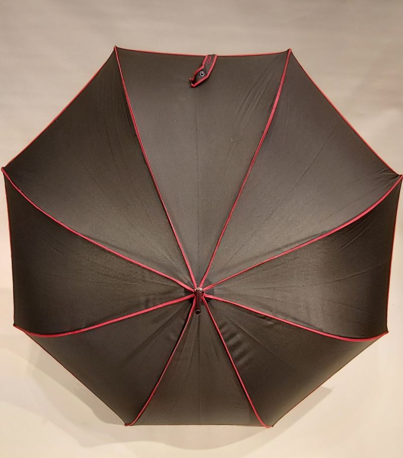 Parapluie long auto noir & rouge Signature P.Cardin, Grand, léger et solide