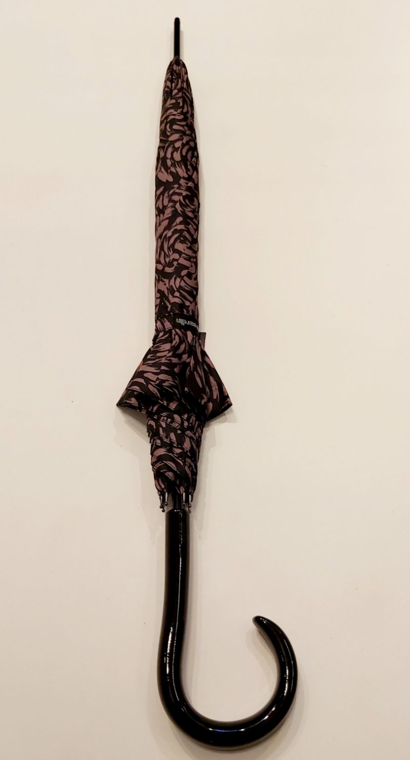 Parapluie long auto noir imprimé de roses en rose P.Cardin, Grand & résistant