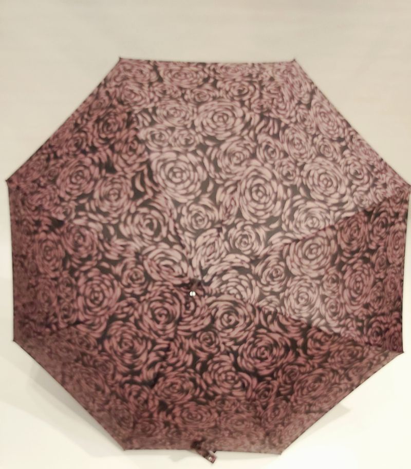 Parapluie long auto noir imprimé de roses en rose P.Cardin, Grand & résistant