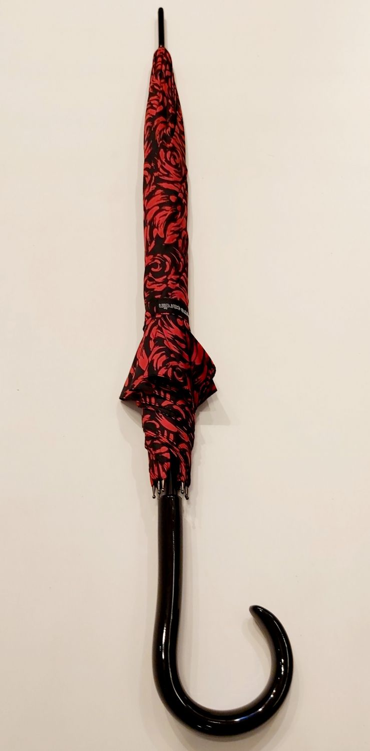 Parapluie long auto noir imprimé de roses en rouge & noir P.Cardin, Grand & résistant