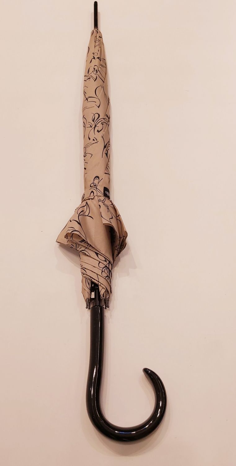 Parapluie long auto beige imprimé de croquis de fleurs P.Cardin, Grand & résistant