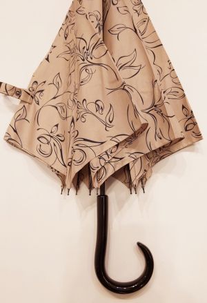 Parapluie long auto beige imprimé de croquis de fleurs P.Cardin, Grand & résistant