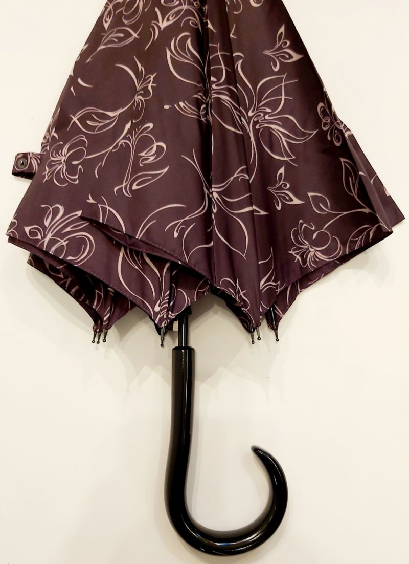 Parapluie long auto prune imprimé de croquis de fleurs P.Cardin, Grand & résistant