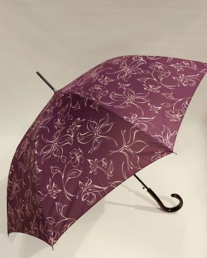 Parapluie long auto prune imprimé de croquis de fleurs P.Cardin, Grand & résistant