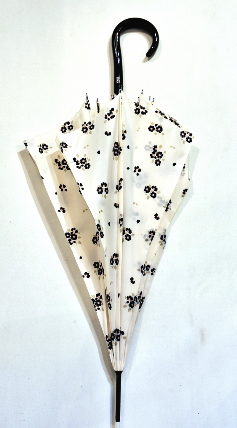 Parapluie long auto ivoire imprimé fleurs P.Cardin, Elégant & résistant