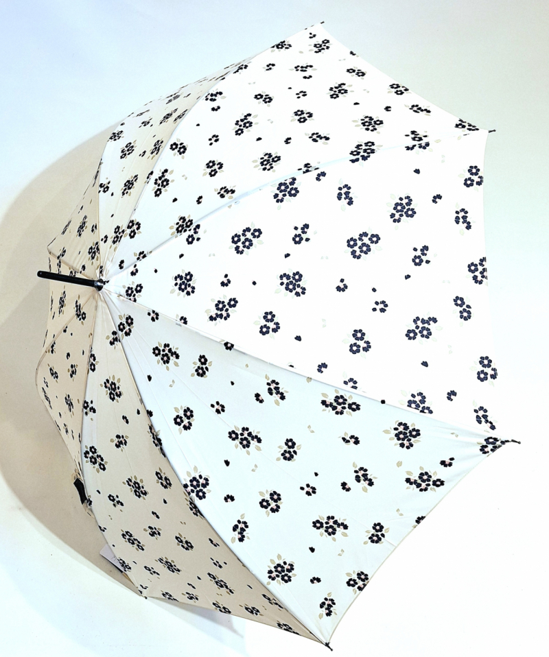 Parapluie long auto ivoire imprimé fleurs P.Cardin, Elégant & résistant