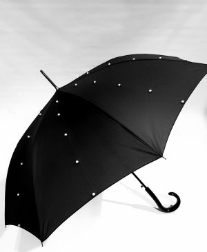 Parapluie long auto uni noir avec des perles cousues P.Cardin, Original & élégant