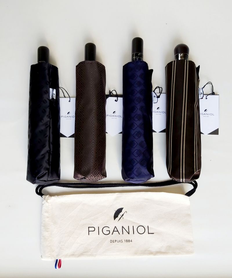 Mini parapluie haut de gamme pliant automatique bleu marine imprimé Piganiol - élégant & résistant