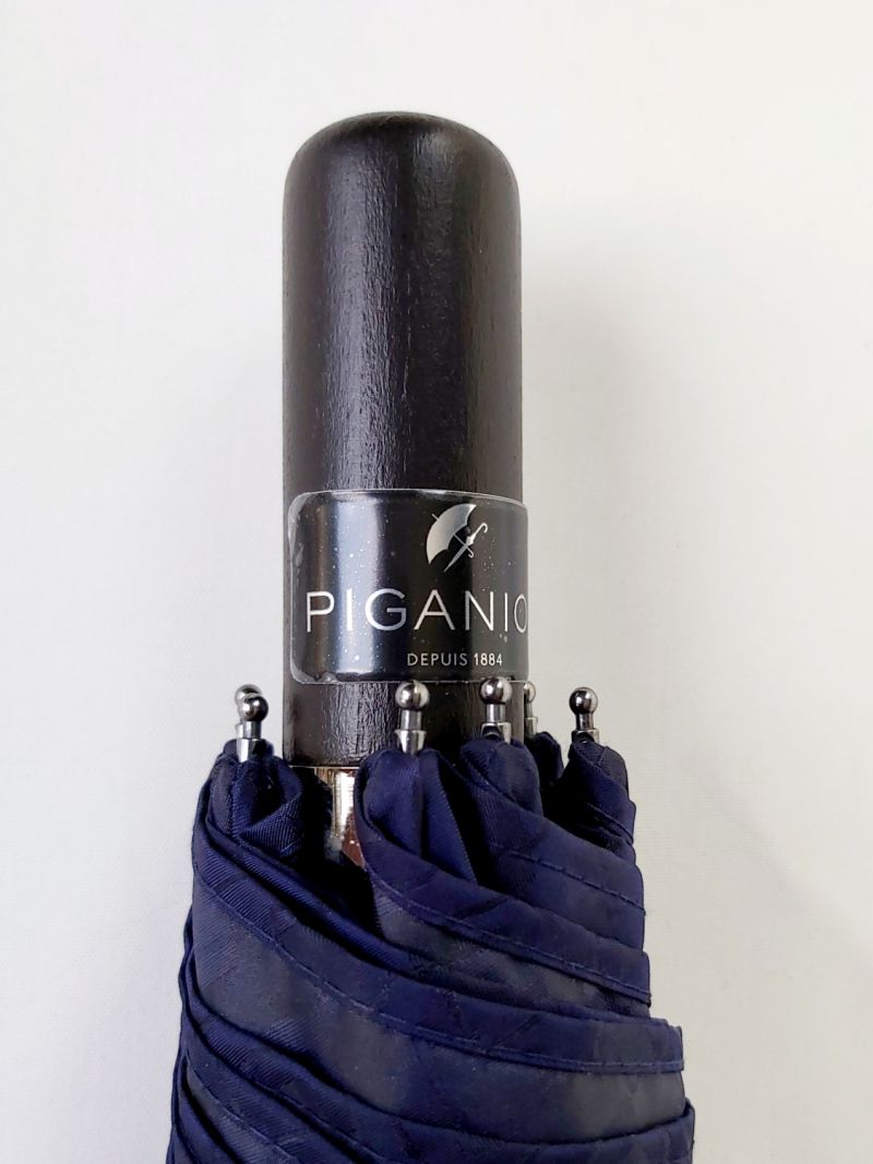 Mini parapluie haut de gamme pliant automatique bleu marine imprimé Piganiol, élégant & résistant