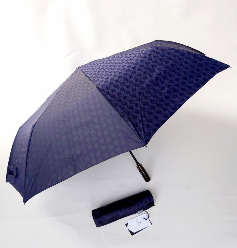 Mini parapluie haut de gamme pliant automatique bleu marine imprimé Piganiol - élégant & résistant