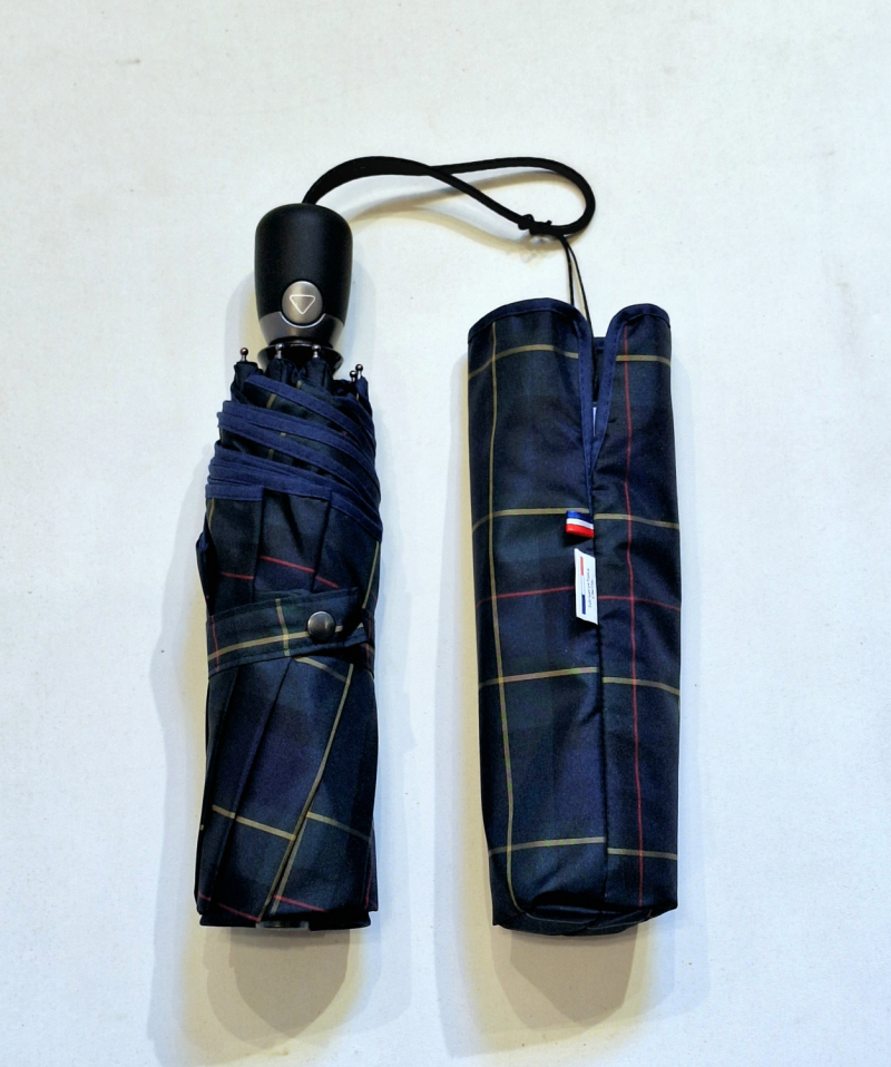 Parapluie mini automatique bleu marine & vert imprimé tartan français - grand & solide