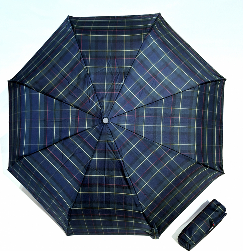 Parapluie mini automatique bleu marine & vert imprimé tartan français - grand & solide
