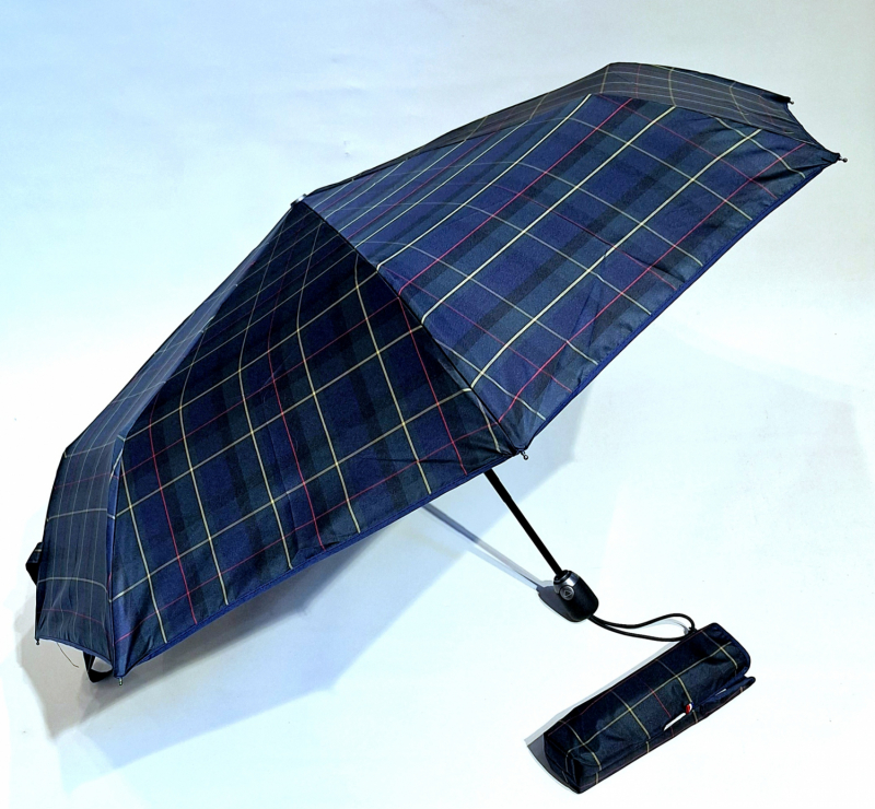 Parapluie mini automatique bleu marine & vert imprimé tartan français - grand & solide