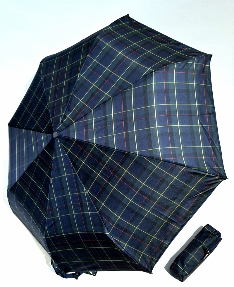 Parapluie mini automatique bleu marine & vert imprimé tartan français - grand & solide