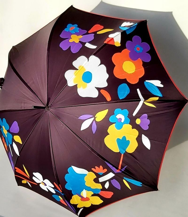 Parapluie long haut de gamme manuel fleurs multicolores vintage HANNA français, Original & résistant