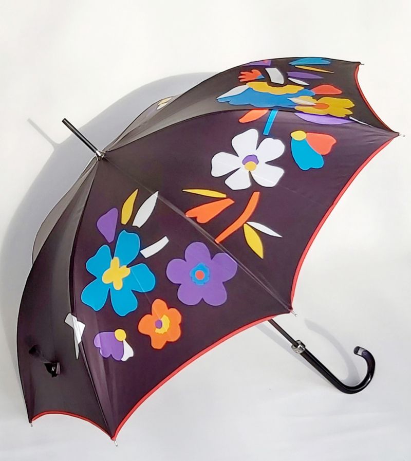 Parapluie long haut de gamme manuel fleurs multicolores vintage HANNA français, Original & résistant
