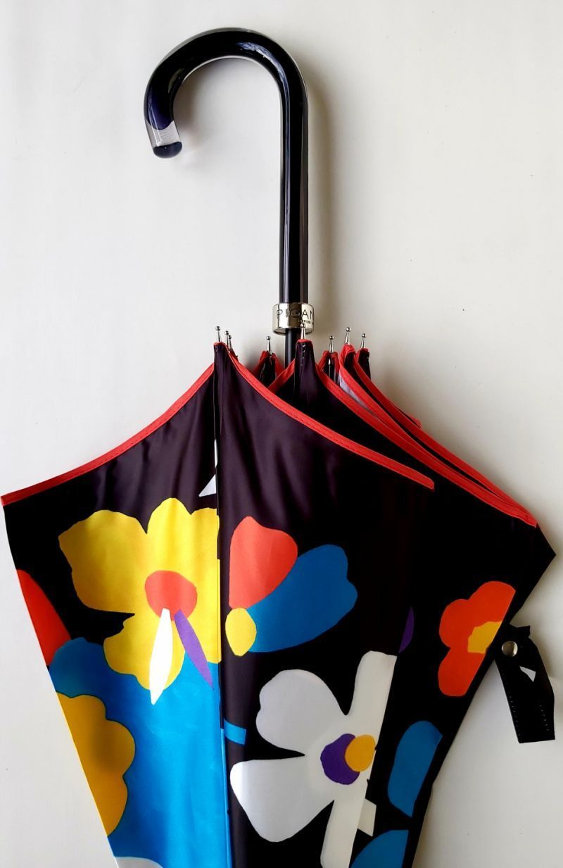 Parapluie long haut de gamme manuel fleurs multicolores vintage HANNA français, Original & résistant