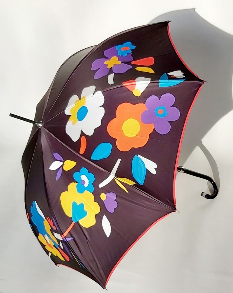 Parapluie long haut de gamme manuel fleurs multicolores vintage HANNA français, Original & résistant