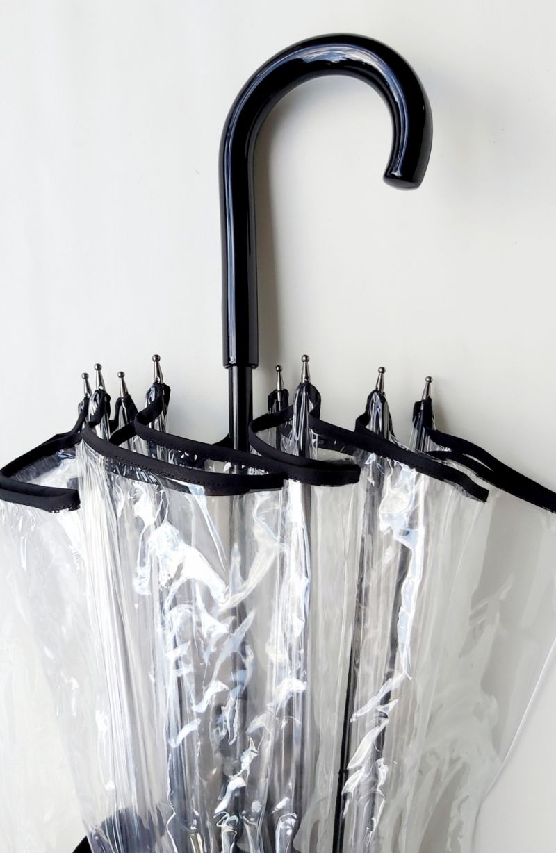 Parapluie cloche transparent manuel biais noir français, Grand et résistant