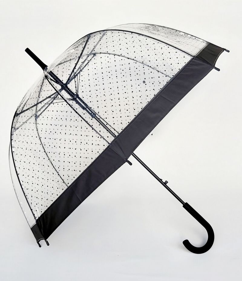 Parapluie cloche transparent noir fantaisie à pois Smati Bulle, léger et solide