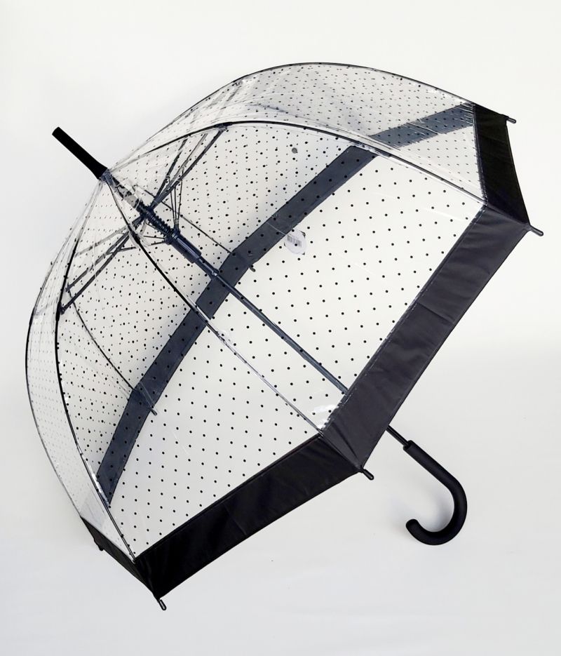 Parapluie cloche transparent noir fantaisie à pois Smati Bulle, léger et solide