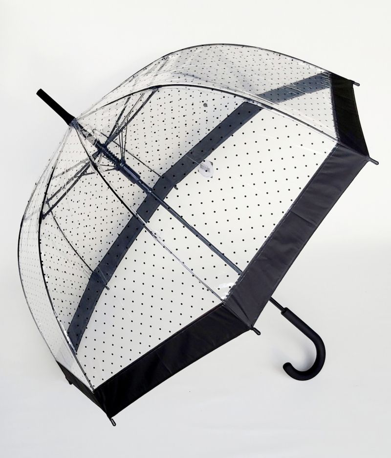 Parapluie cloche transparent noir fantaisie à pois Smati Bulle, léger et solide