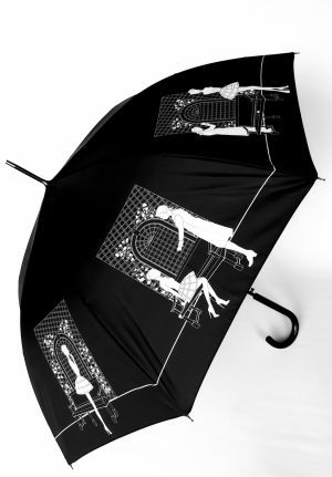 Parapluie Chantal Thomass long auto noir fantaisie "la rencontre", Grand & résistant