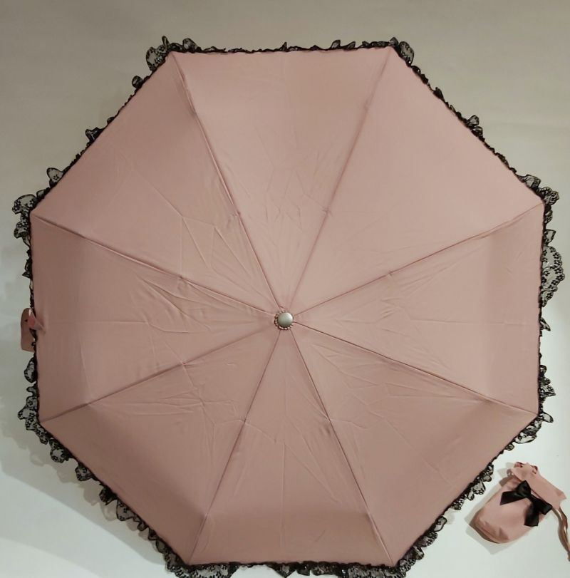  Parapluie mini volant rose dentelle noire & argentée français, chic & élégant