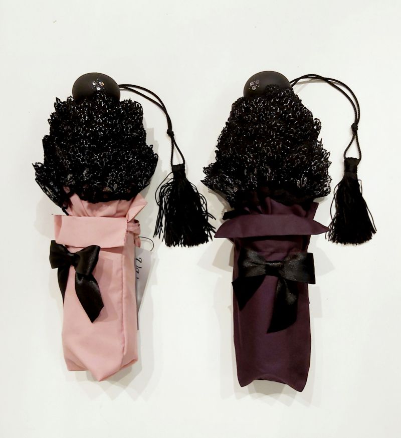  Parapluie mini de luxe prune à volant en dentelle noire & argent français, Chic et élégant