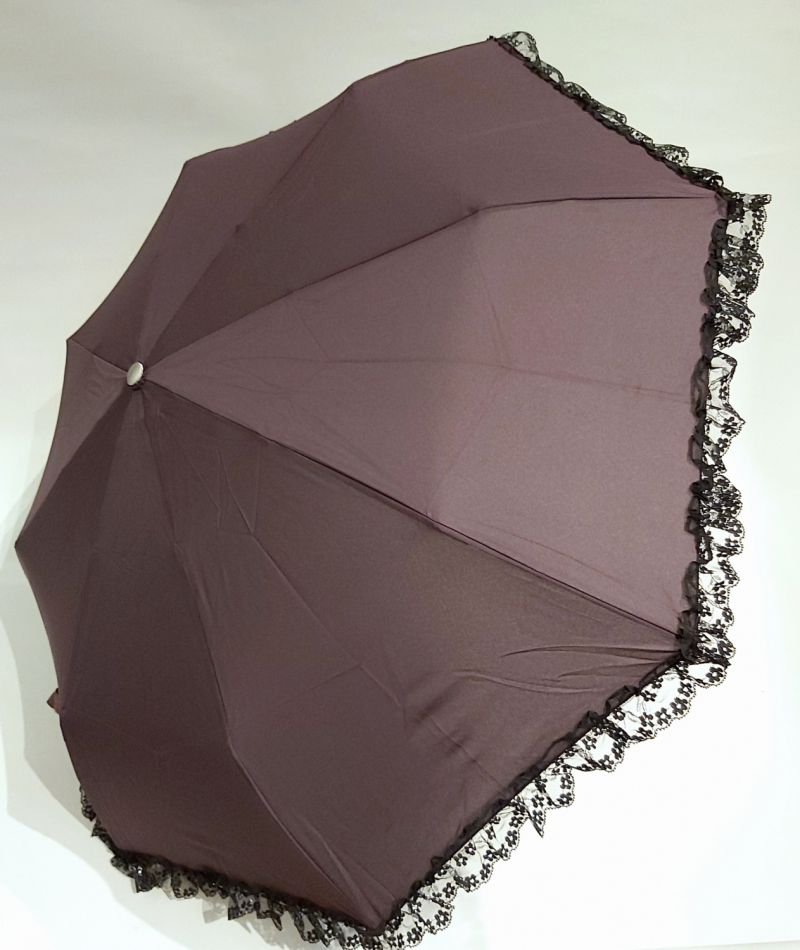  Parapluie mini de luxe prune à volant en dentelle noire & argent français, Chic et élégant