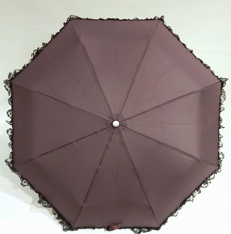  Parapluie mini de luxe prune à volant en dentelle noire & argent français, Chic et élégant