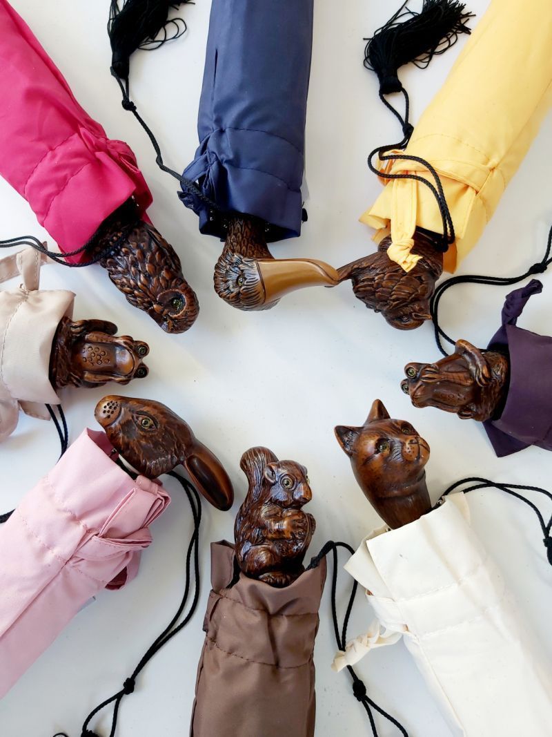 Mini parapluie tête d'animaux aux choix  manuel en uni français, Léger & solide