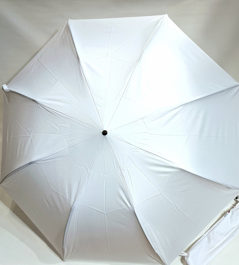 Grand parapluie golf pliant automatique tissu uni blanc poignée bois français - XXL 130 cm & Bandoulière 