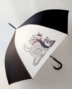 Parapluie canne automatique noir & blanc à motif les Minous Guy de jean, léger et solide