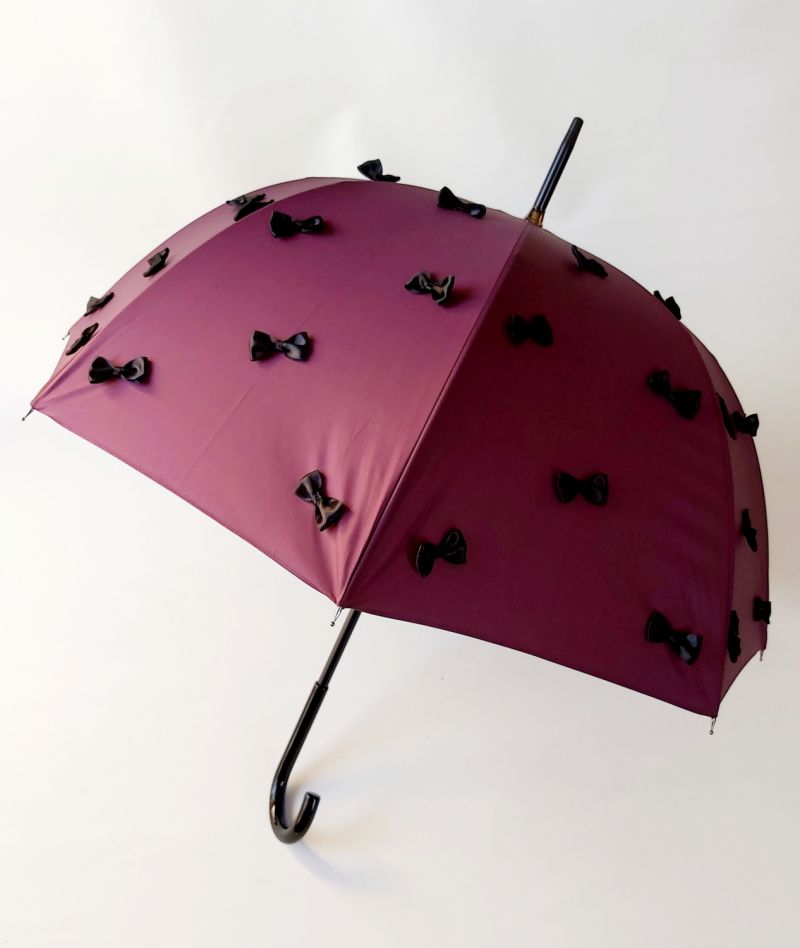 Parapluie cloche long uni prune petits noeud cousus Lolita, Original & résistant