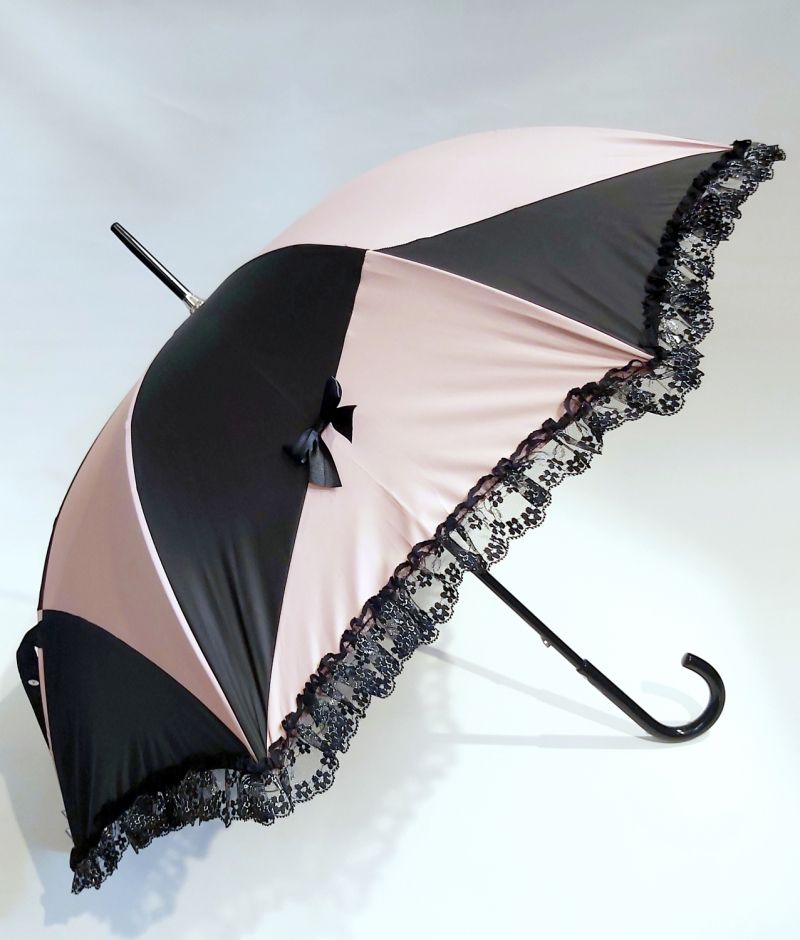 Parapluie long haut de gamme bicolore noir & rose 