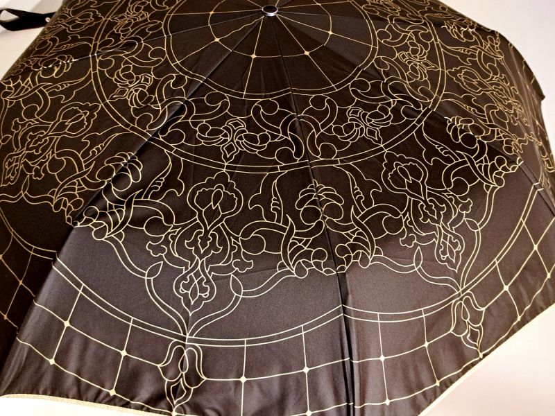 Mini parapluie pliant automatique PALAZZO noir & doré - Chic & français - anti uv à 100% - léger & solide