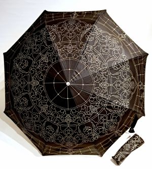 Mini parapluie pliant automatique PALAZZO noir & doré - Chic & français - anti uv à 100% - léger & solide