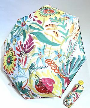 Parapluie mini Piganiol pliant ouvrant fermant blanc de fleurs peintes colorées Madère - Anti uv & solide