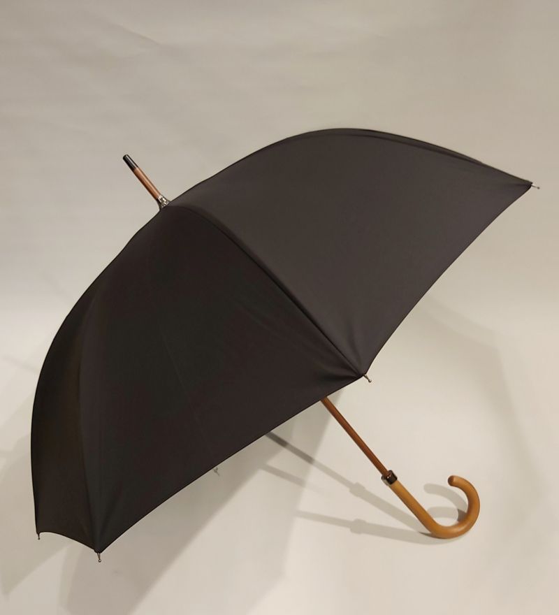 Parapluie canne bois manuel uni noir français anti vent, Léger & solide 
