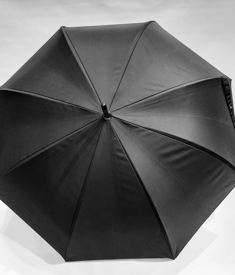 Parapluie canne bois manuel uni noir français fait main & anti vent - Léger & solide 