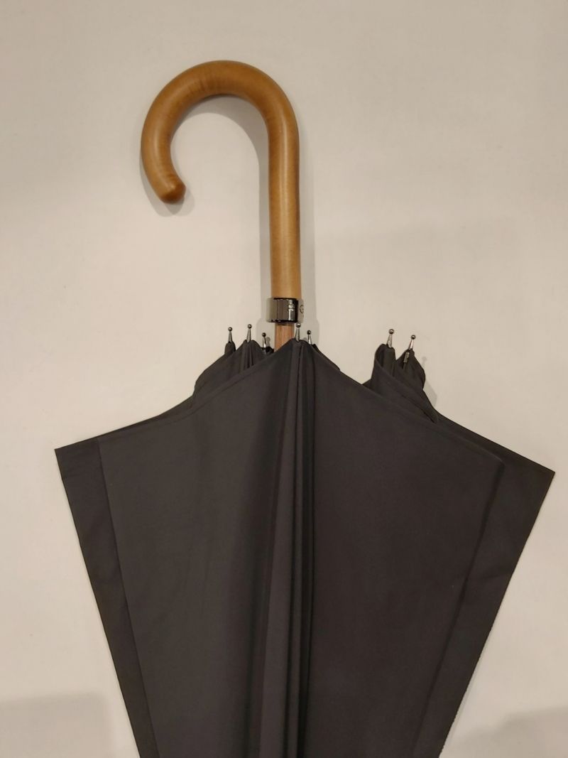 Parapluie canne bois manuel uni noir français anti vent, Léger & solide 