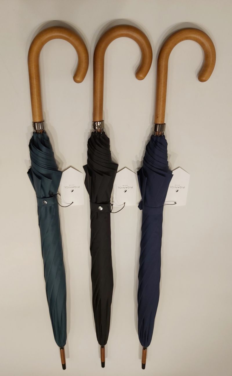 Parapluie couleur uni bleu marine : Qualité fait main & durable - Long en bois manuel - Anti vent & léger par Piganiol 