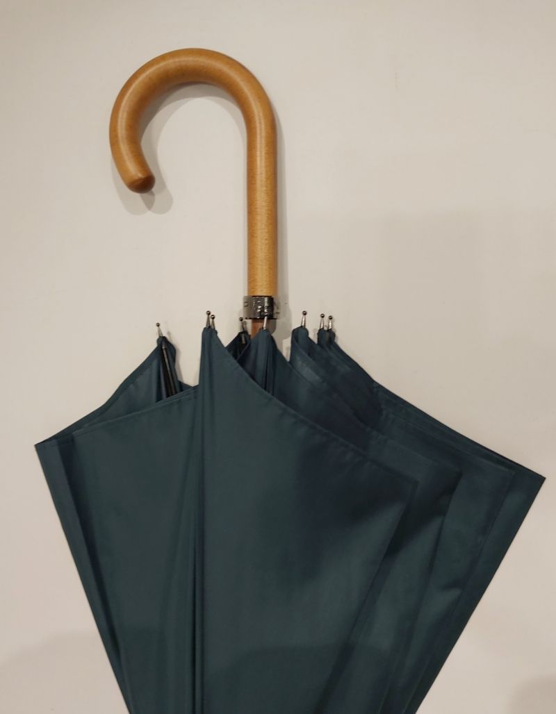Parapluie canne bois manuel uni vert sapin français anti vent, Léger & solide
