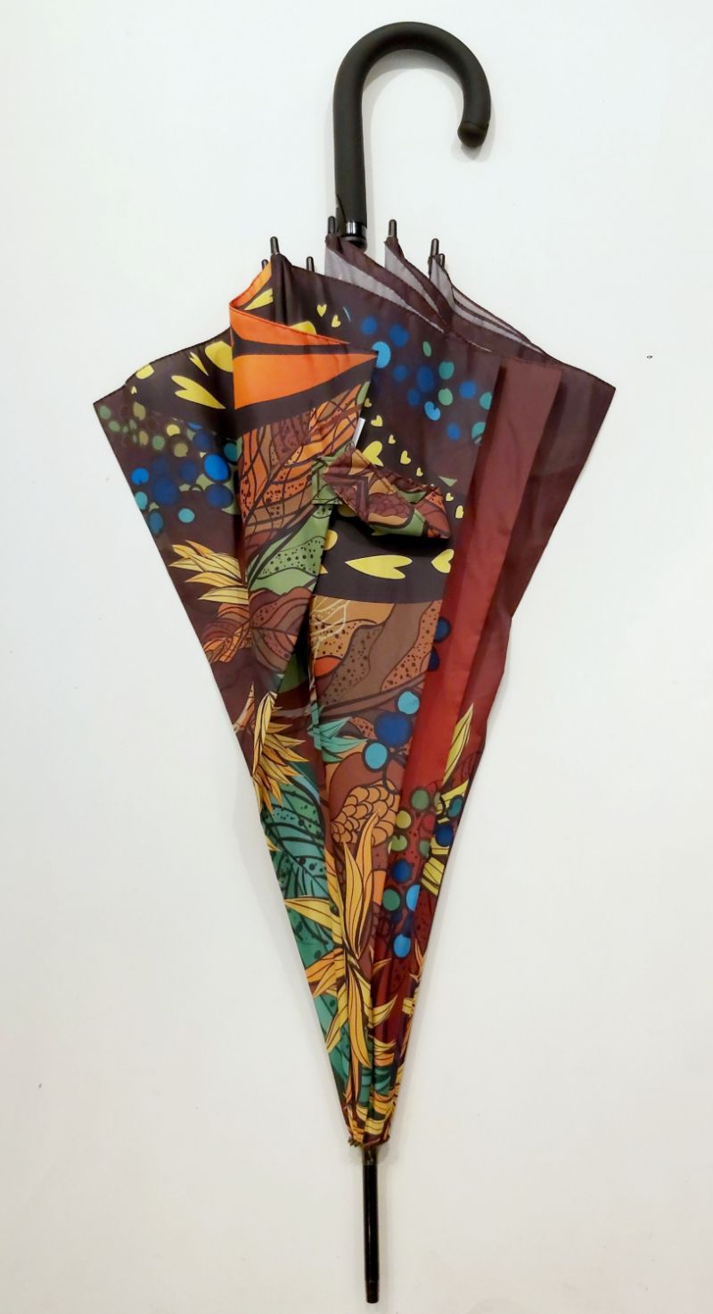 Parapluie long automatique bordeaux imprimé bouquet coloré - Léger & résistant