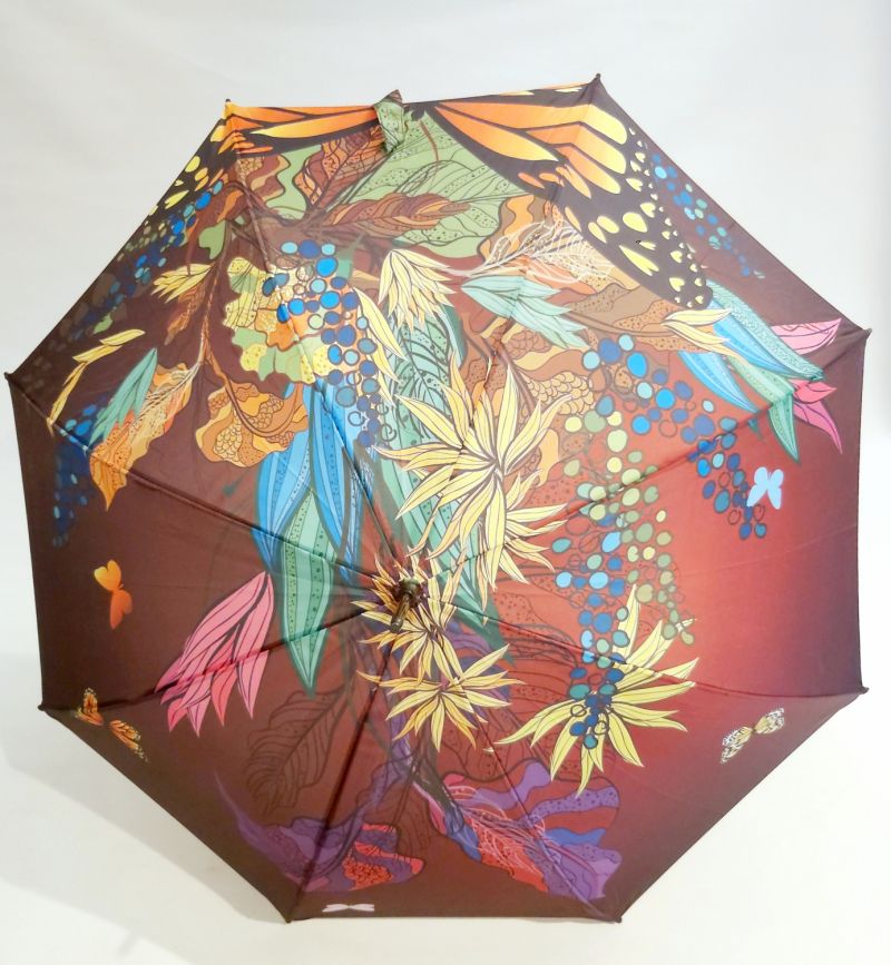 Parapluie long automatique bordeaux imprimé bouquet coloré - Léger & résistant