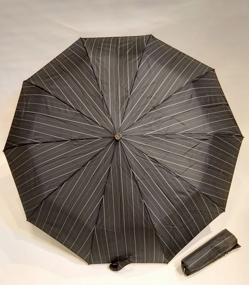 Parapluie mini pliable noir rayé open close poignée bois Doppler -10 branches grand (105 d) & solide