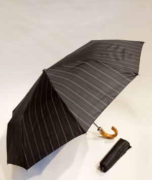 Parapluie mini pliable noir rayé open close poignée bois Doppler, 10 branches grand (105 d) & solide