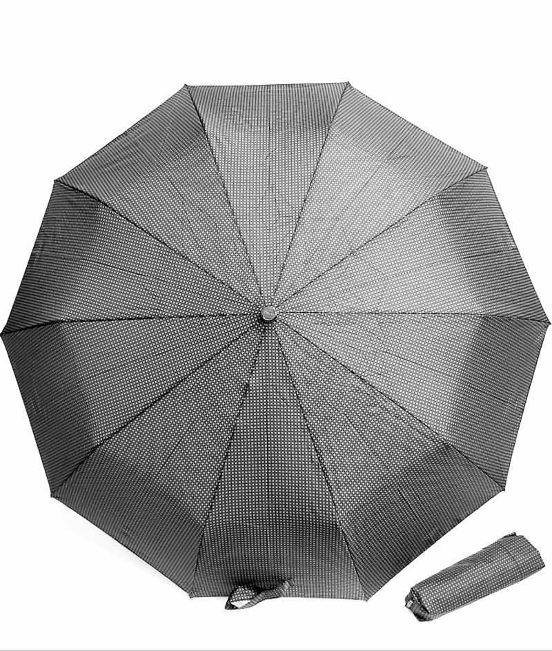 Parapluie mini pliable gris écossais open close poignée bois Doppler, 10 branches grand (105 d) & solide