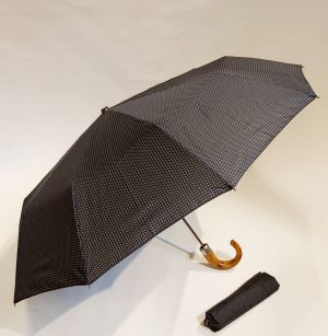 Parapluie mini pliable noir fines étoiles grises open close poignée bois Doppler, 10 branches grand (105 d) & solide